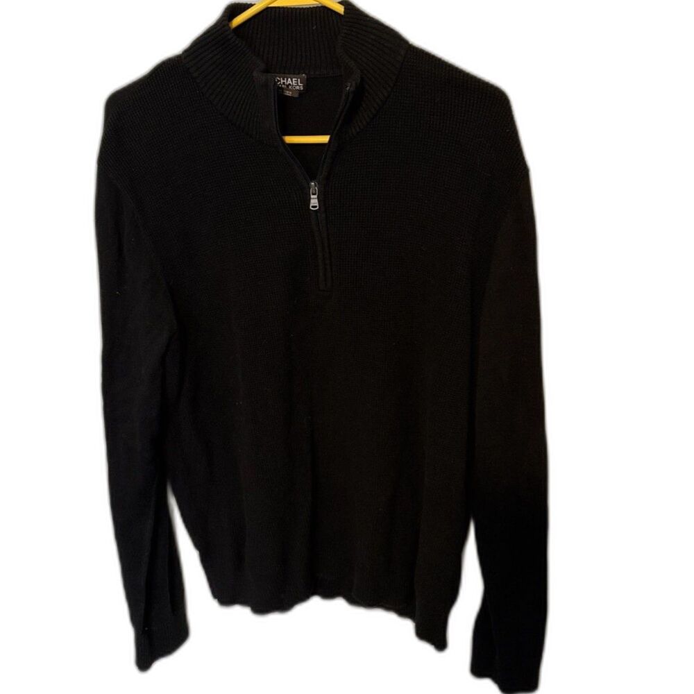 Michael Kors Sweater Mens L Quarter Zip Long Sleeve Knit Cotton Black